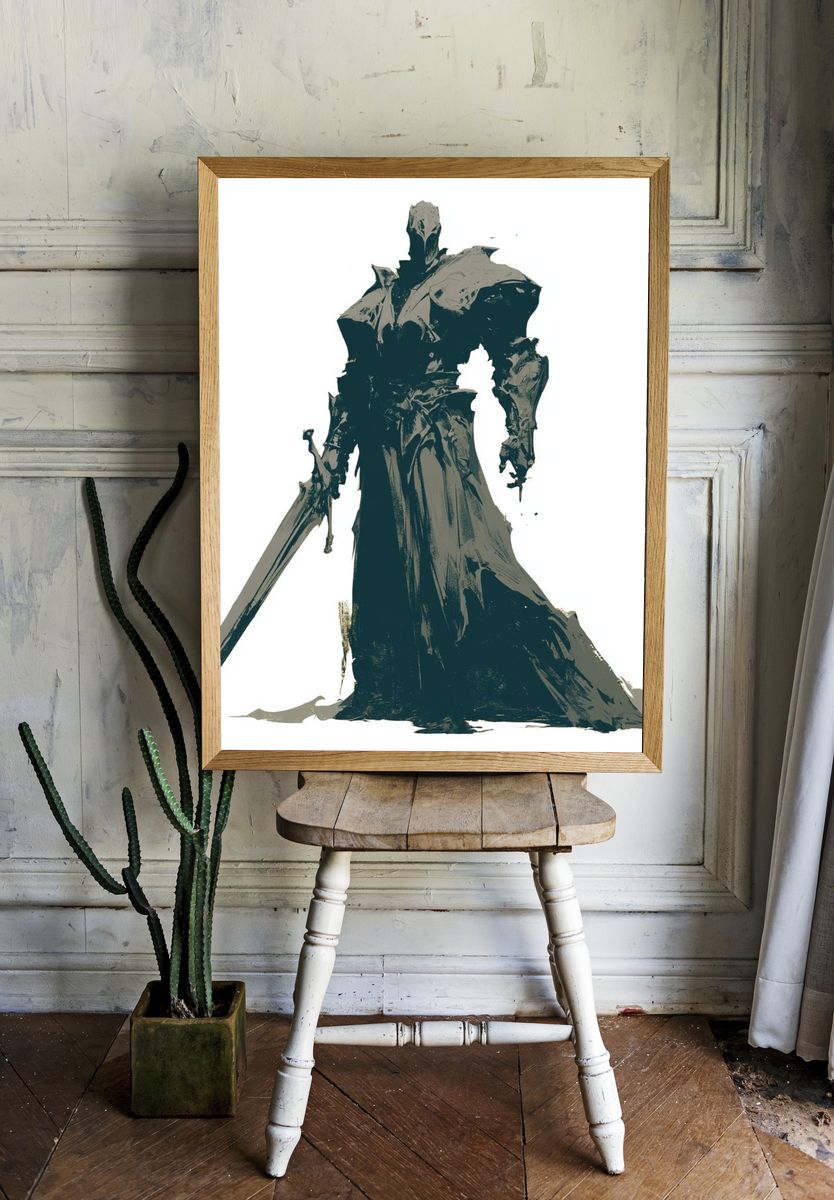 Dark Armored Warrior Illustration Poster. room preview