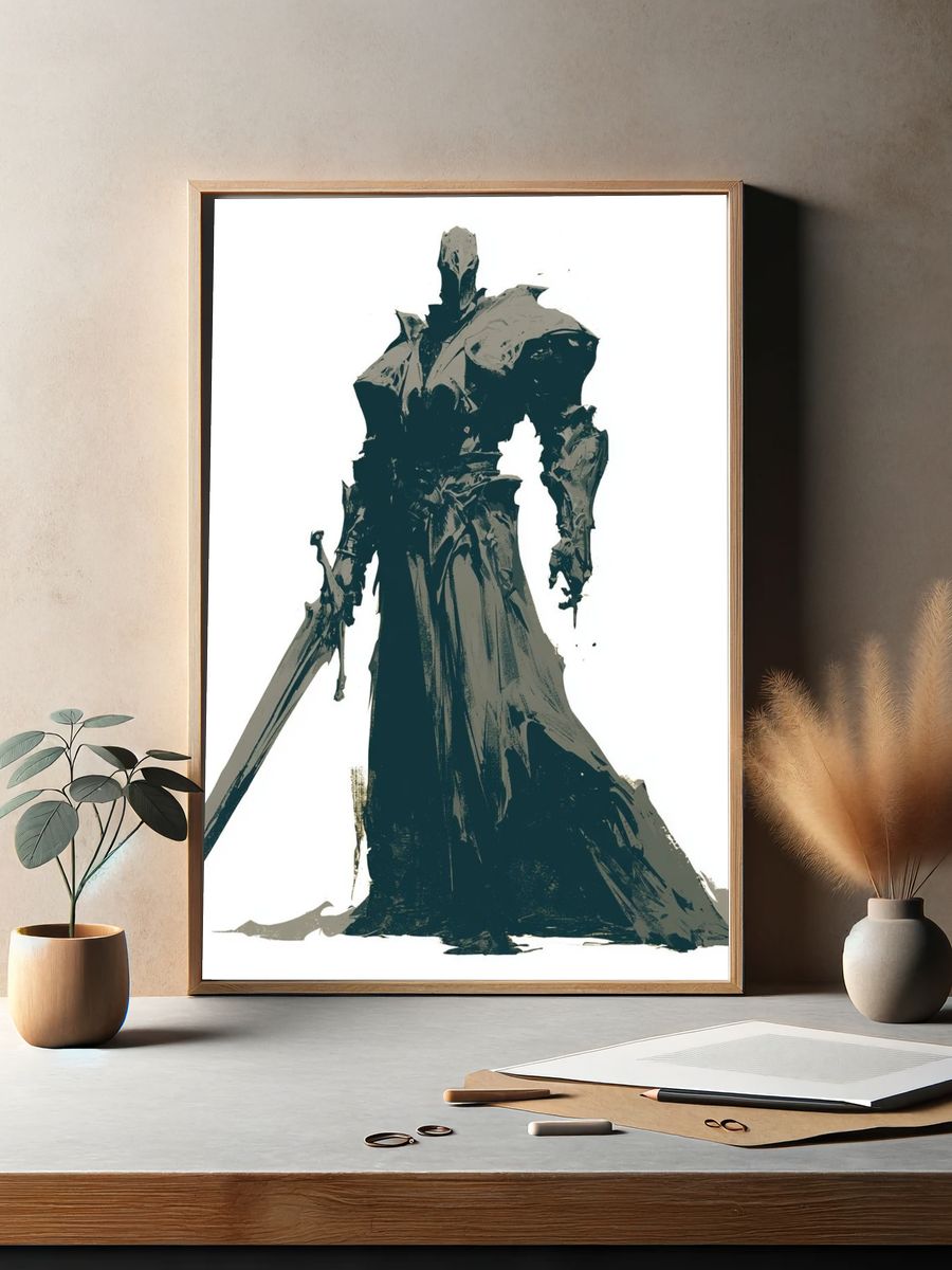 Dark Armored Warrior Illustration Poster. — room view 2