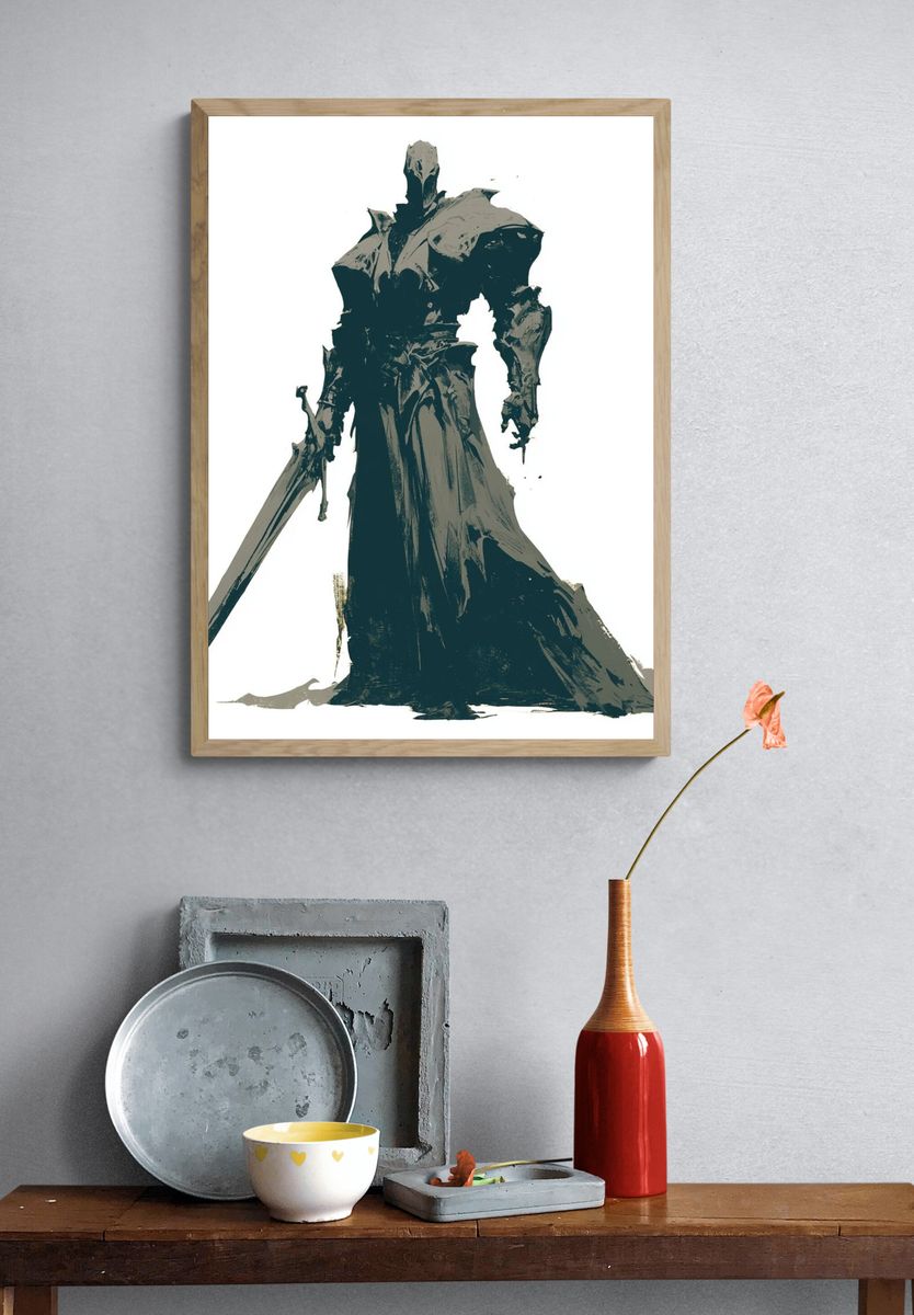 Dark Armored Warrior Illustration Poster. — room view 3