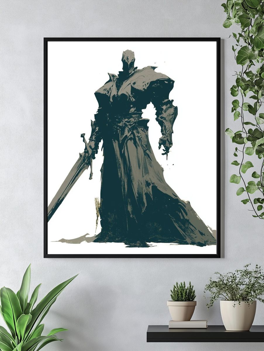 Dark Armored Warrior Illustration Poster. — room view 4