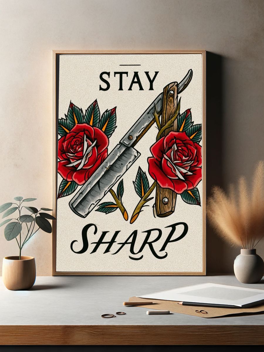Stay Sharp Tattoo Style Poster. — room view 2