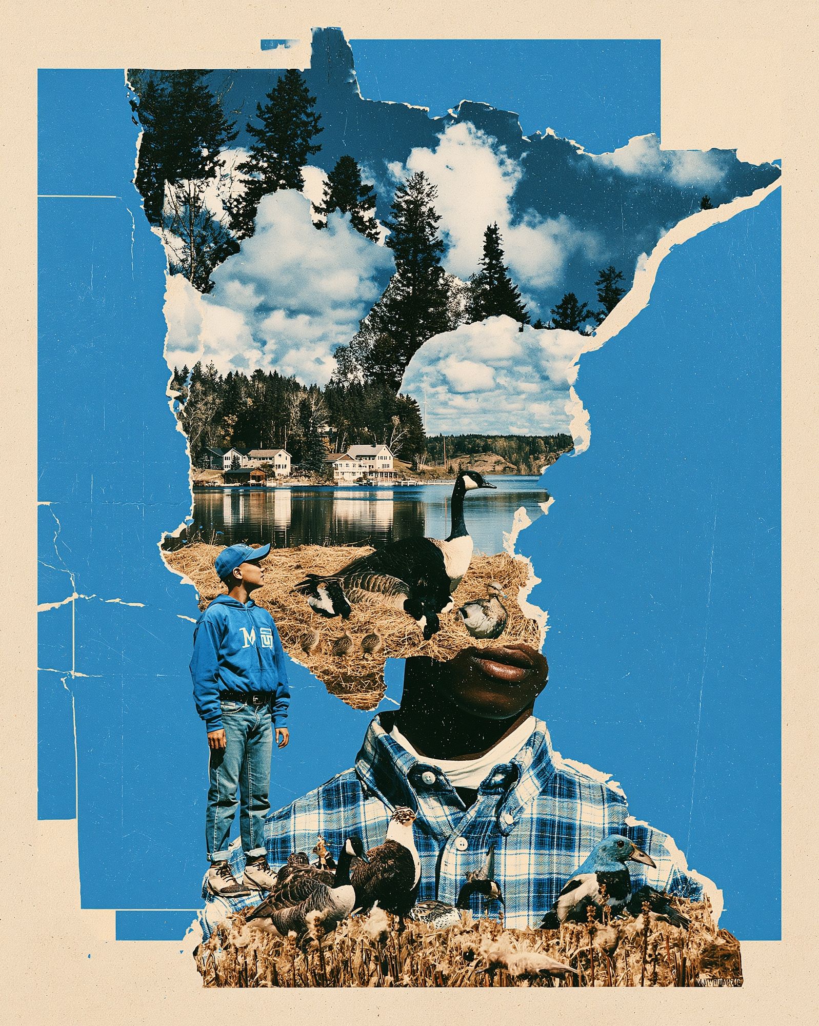 Blue Collage Nature Poster. poster — illustration art
