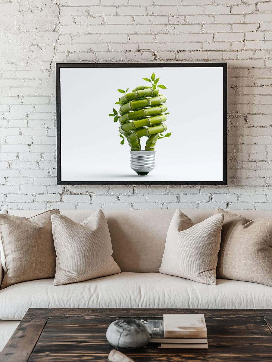 Bamboo Lightbulb Illustration Poster. — room view 1