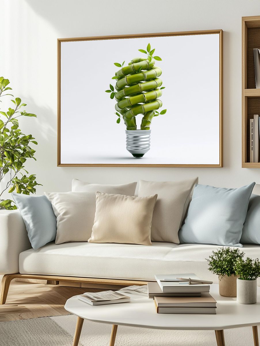Bamboo Lightbulb Illustration Poster. — room view 2