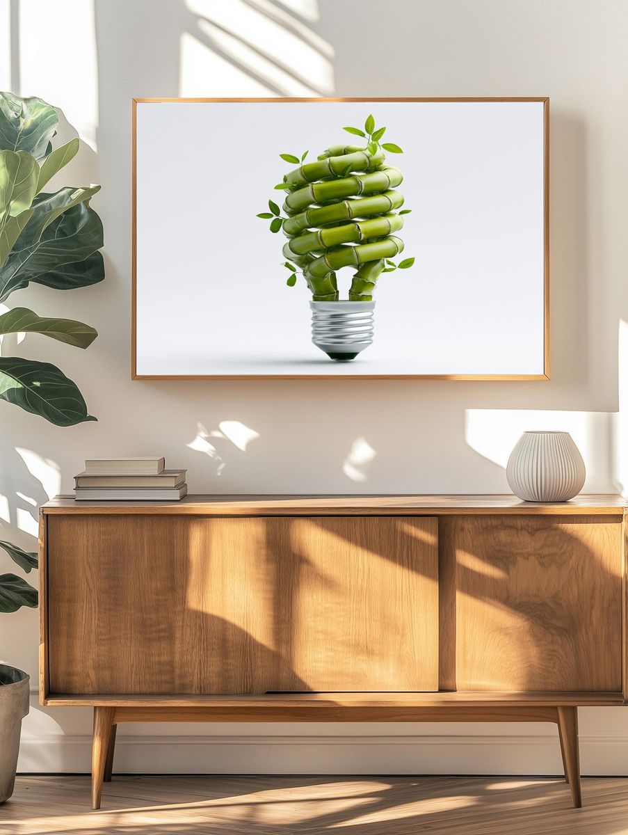 Bamboo Lightbulb Illustration Poster. — room view 3