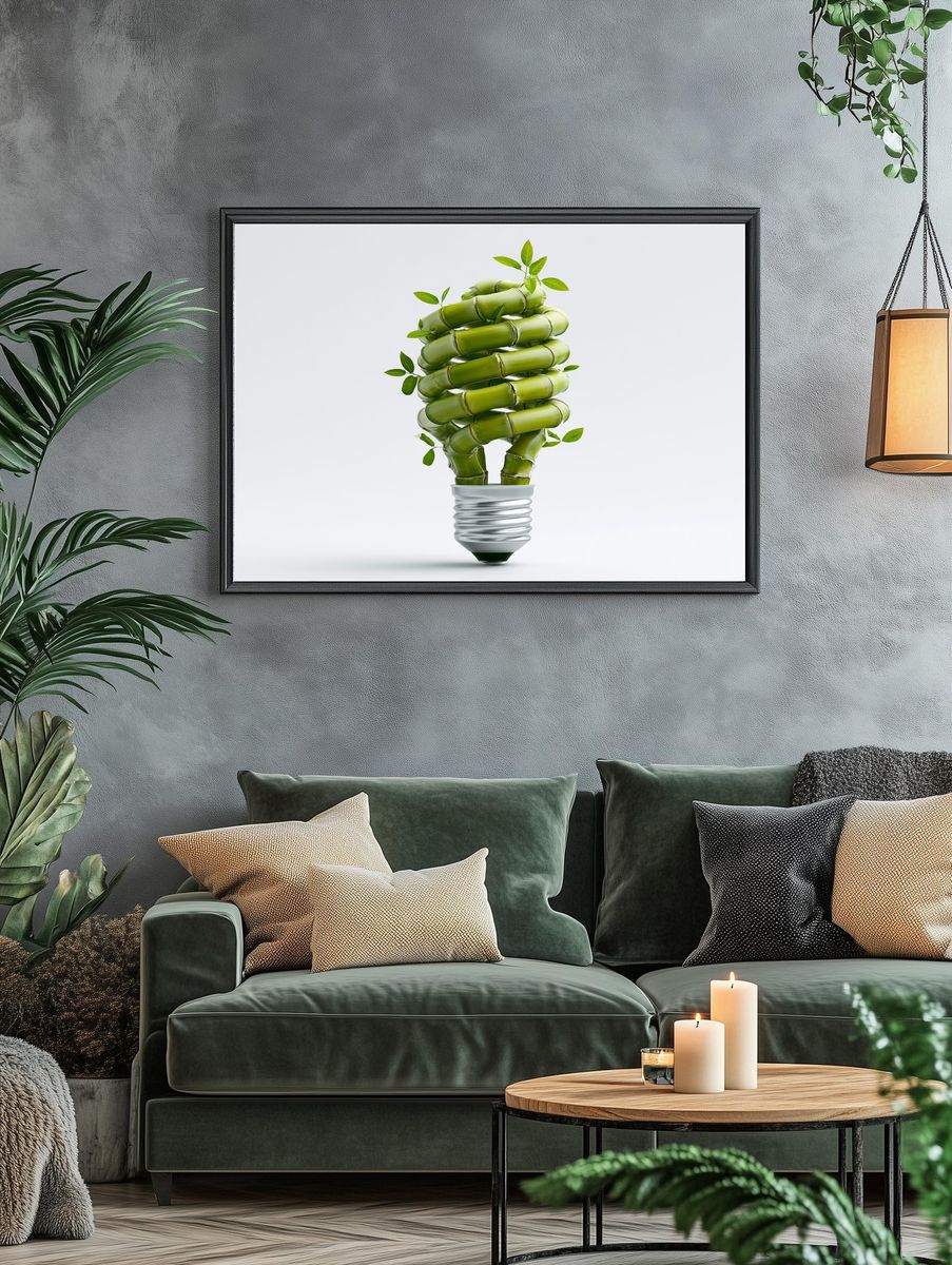 Bamboo Lightbulb Illustration Poster. — room view 4