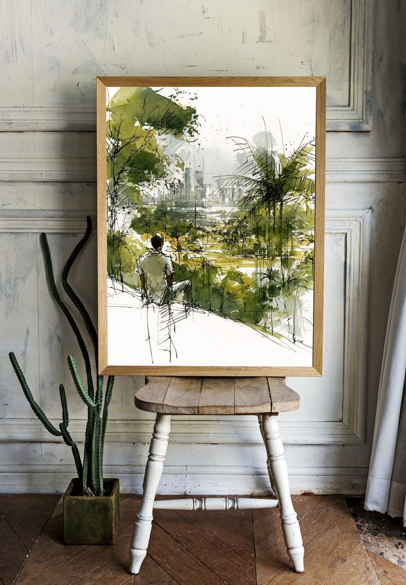 Urban Garden Watercolor Print. room preview