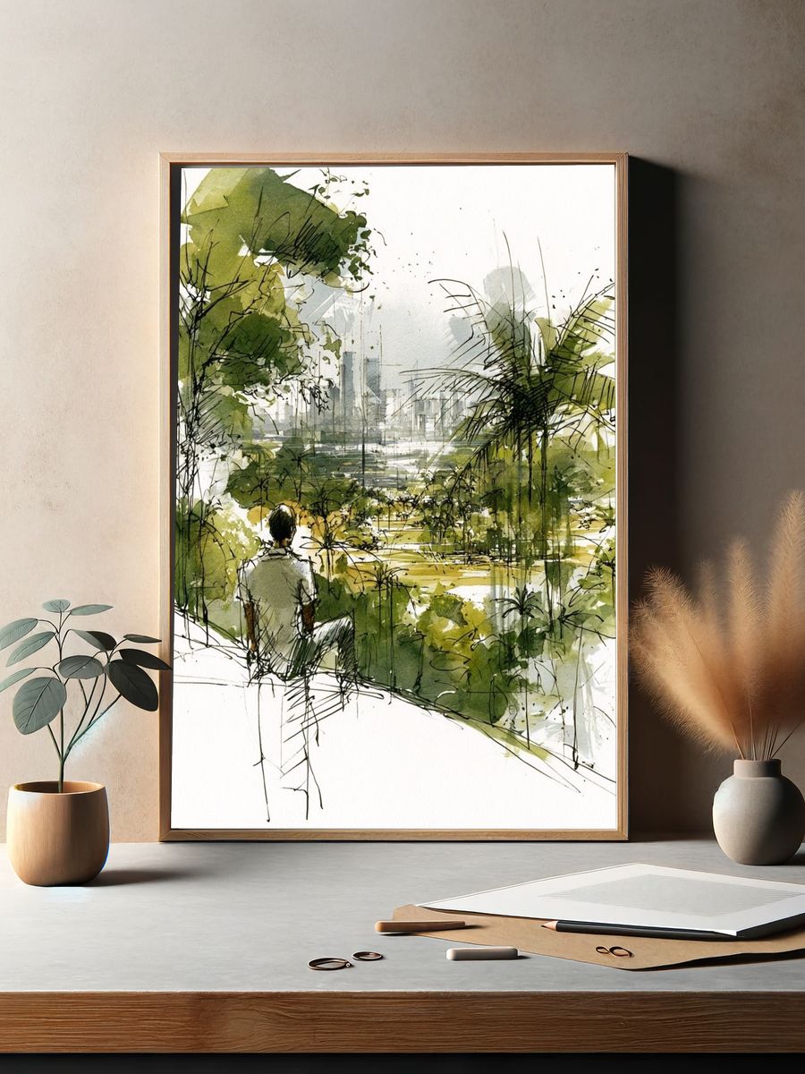Urban Garden Watercolor Print. — room view 2