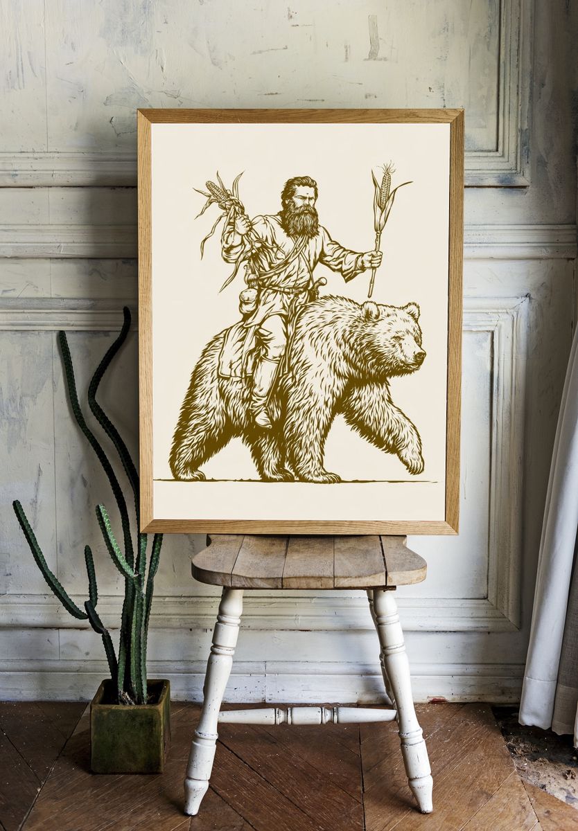 Bear Rider Illustration Poster. — room view 1