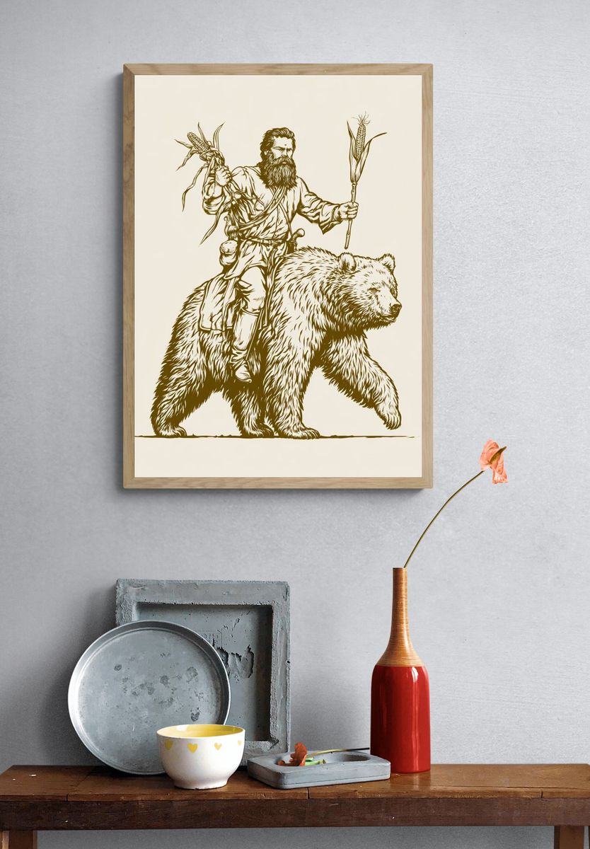Bear Rider Illustration Poster. — room view 3