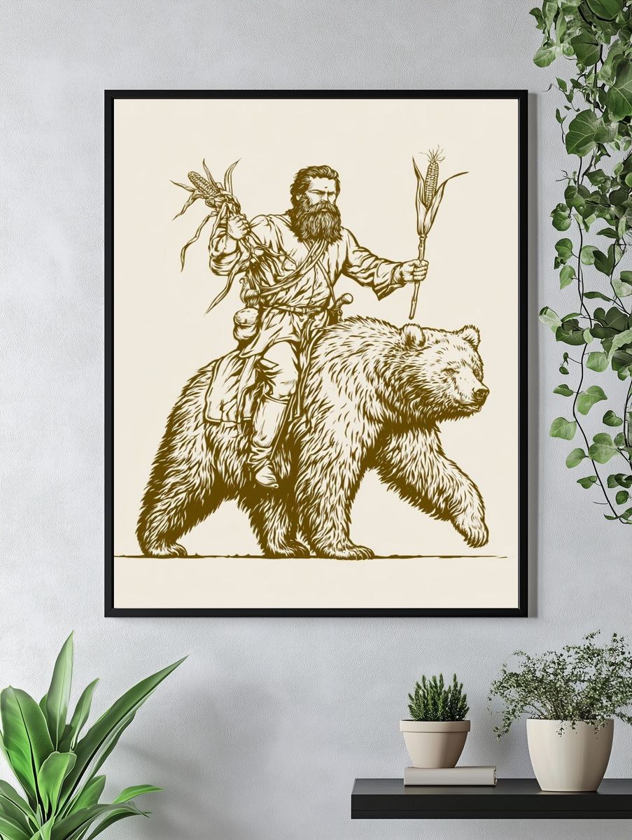 Bear Rider Illustration Poster. — room view 4