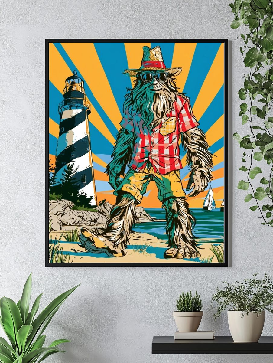 Beach Bigfoot Retro Illustration Poster. — room view 4