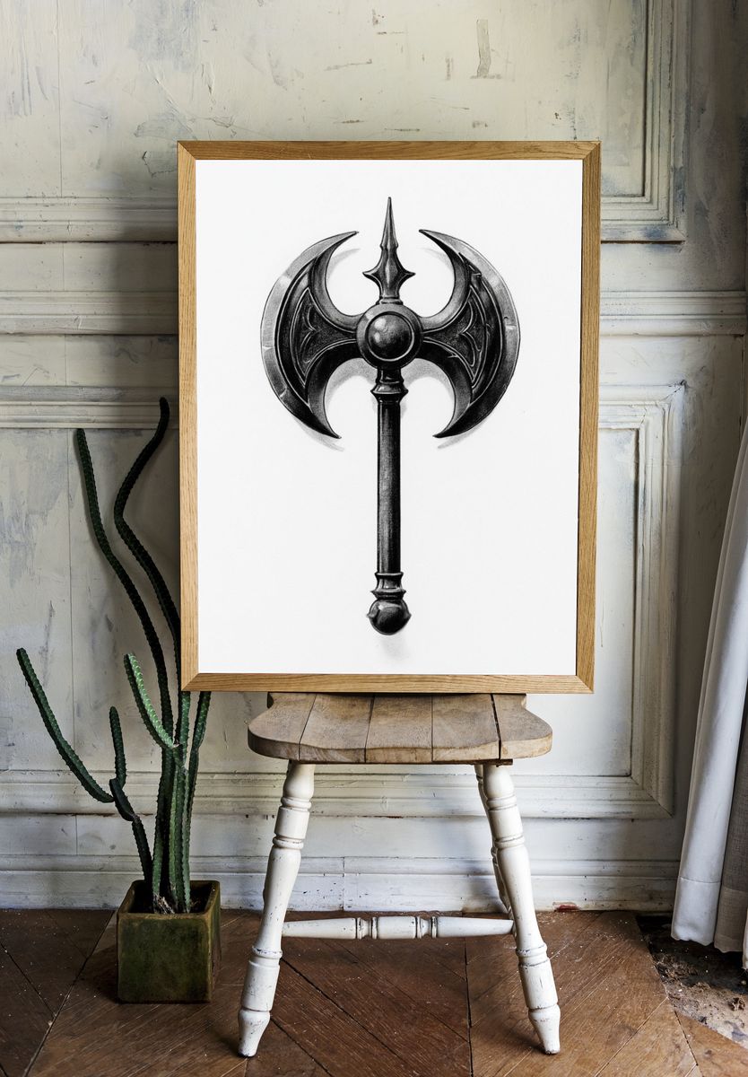 Gothic Battle Axe Illustration Poster. — room view 1