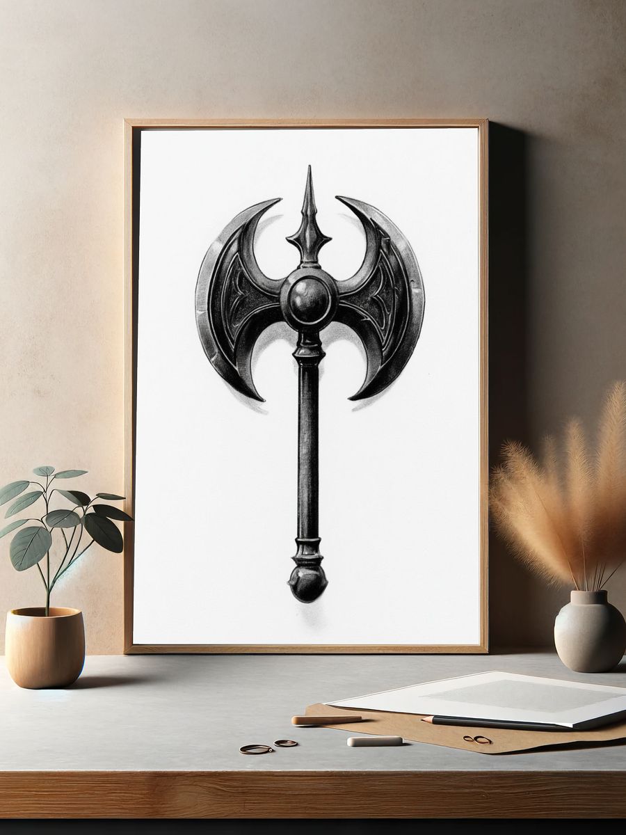 Gothic Battle Axe Illustration Poster. — room view 2