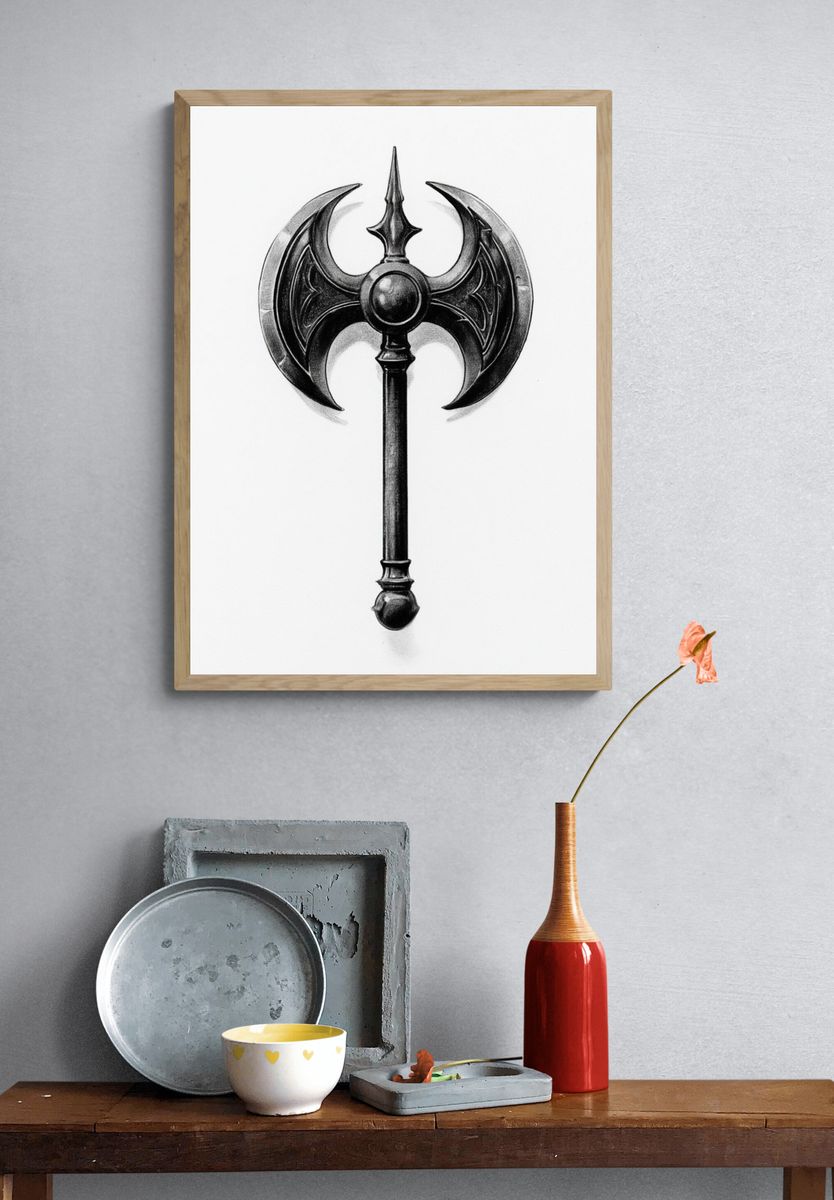 Gothic Battle Axe Illustration Poster. — room view 3