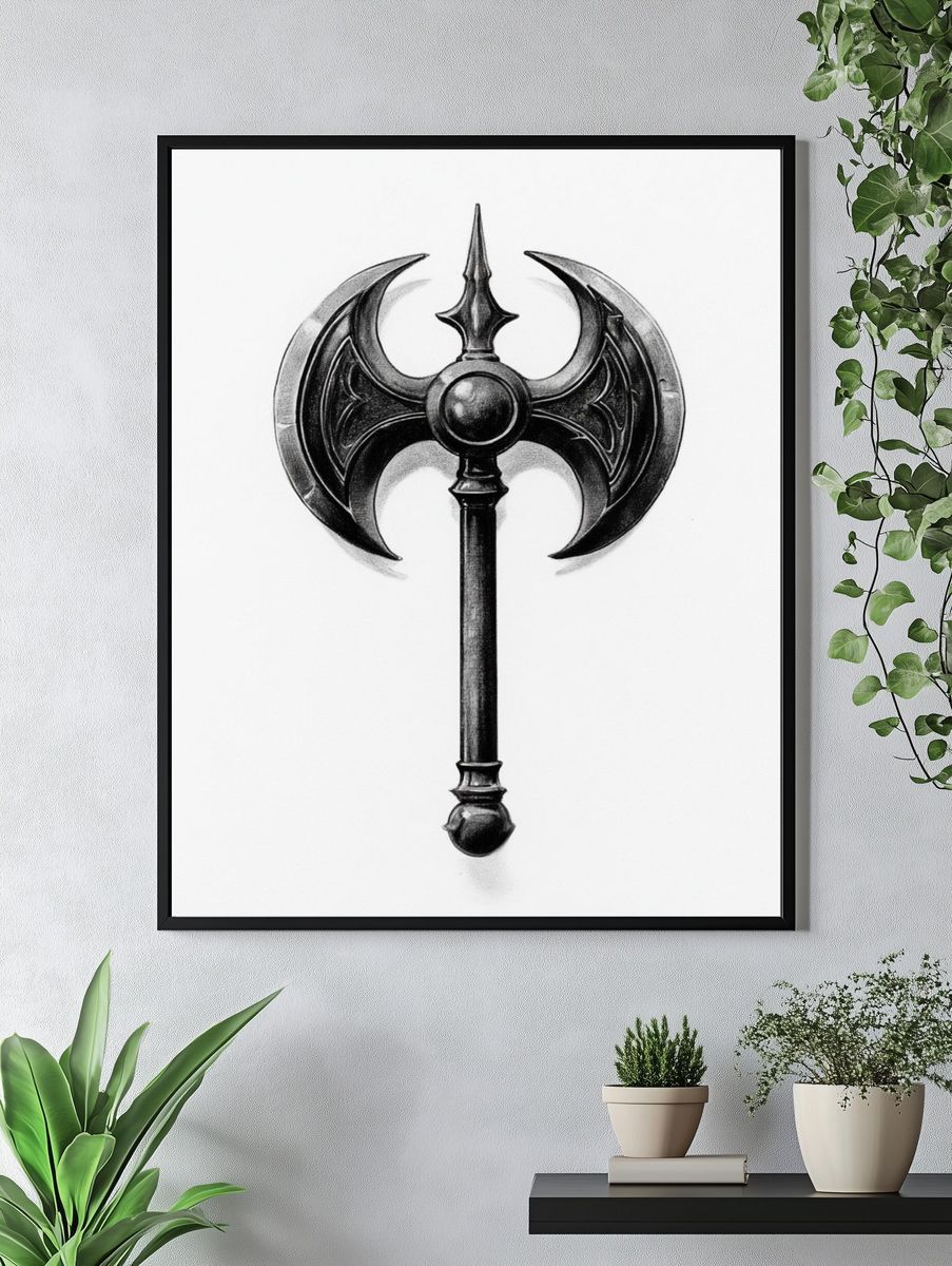 Gothic Battle Axe Illustration Poster. — room view 4