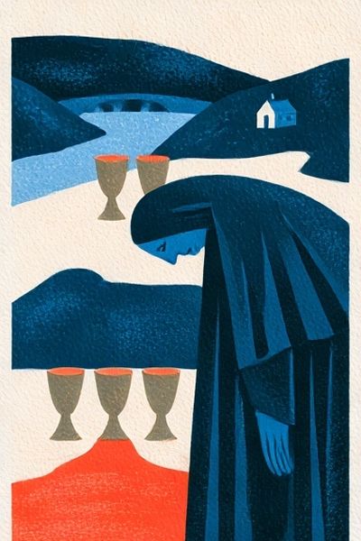 Blue Cloaked Figure — Surreal Print.