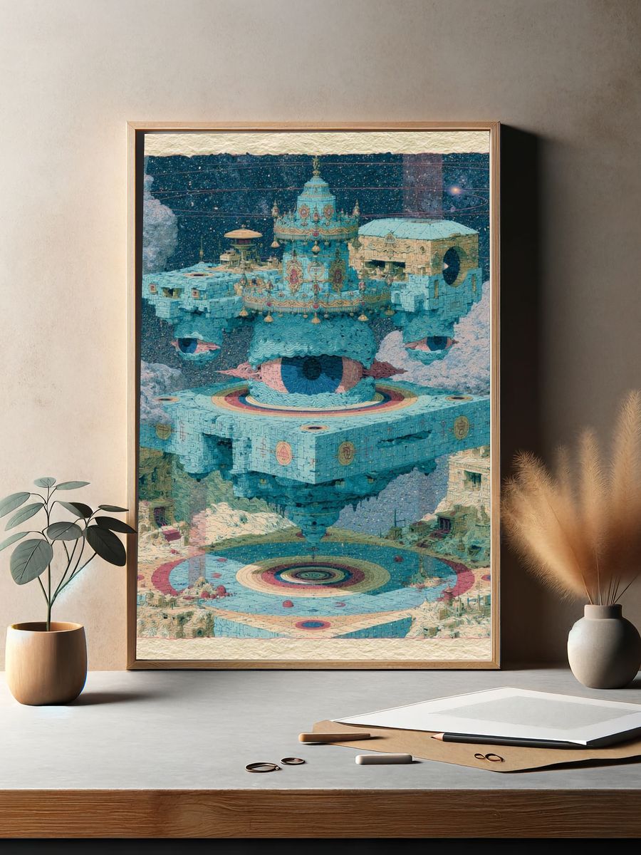 Floating Eye City Surrealism Print. — room view 2