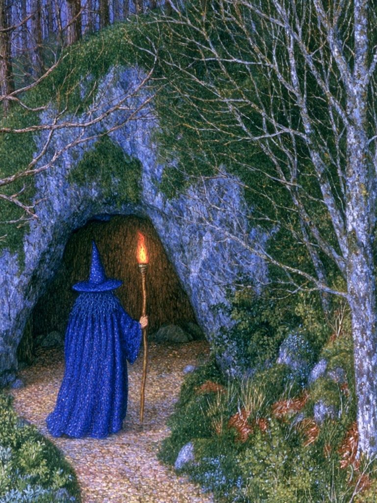 Wizard in Forest Cave Print. poster — illustration art