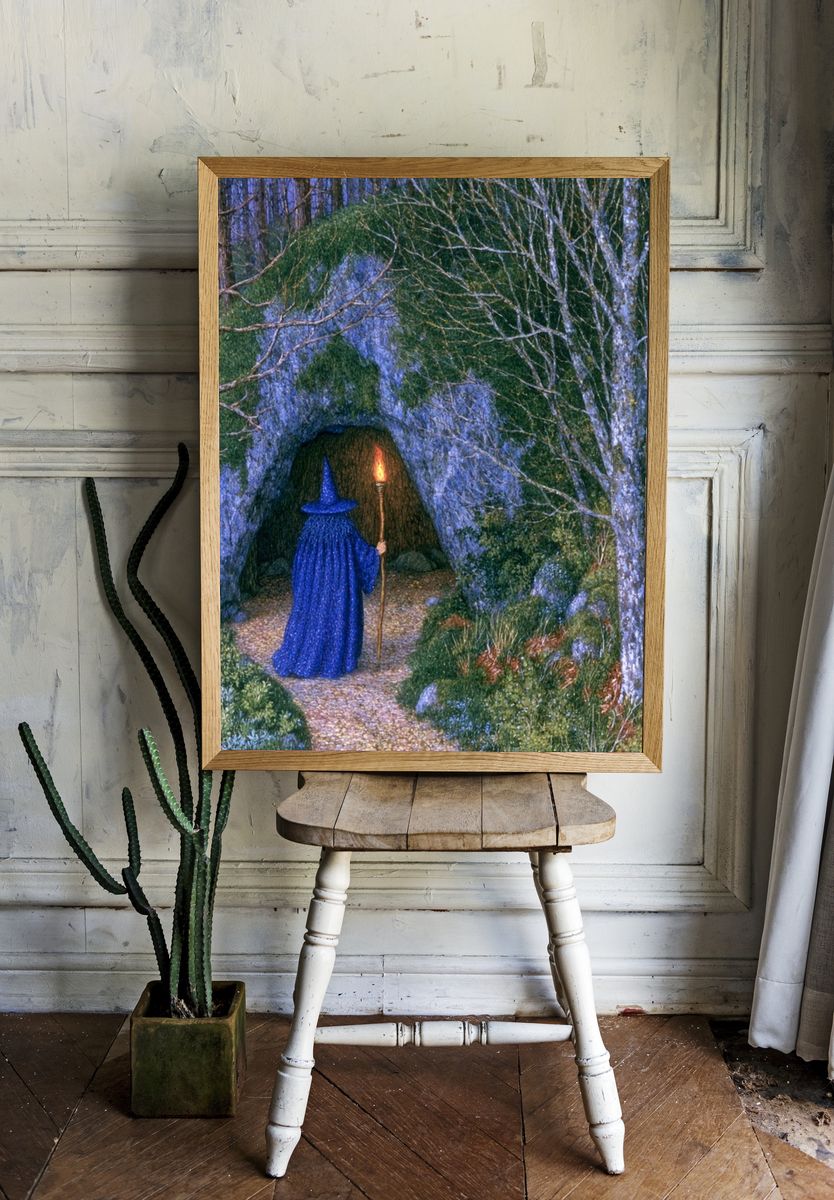 Wizard in Forest Cave Print. room preview