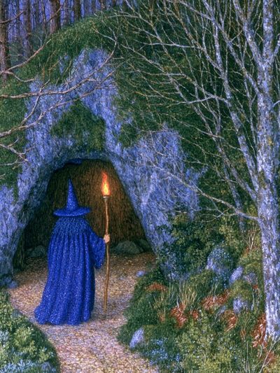 Wizard in Forest Cave Print.