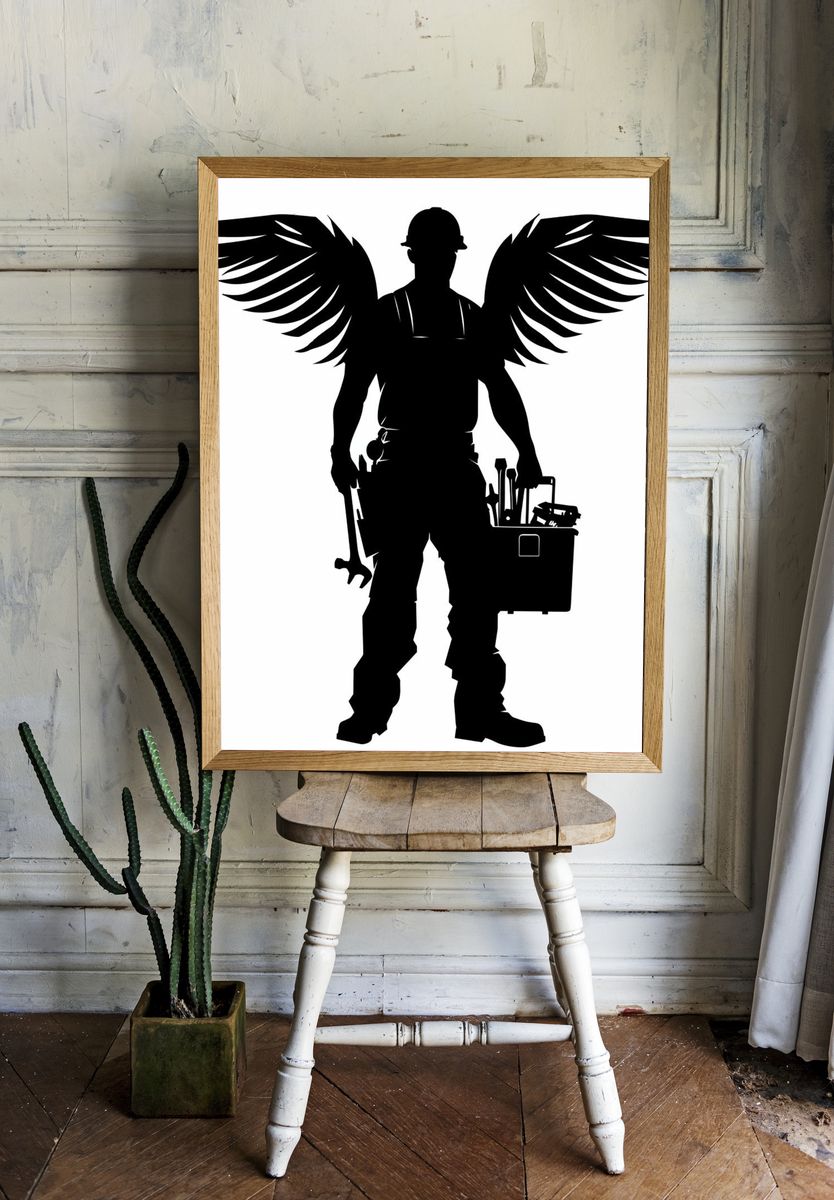 Winged Builder Silhouette Print. — room view 1
