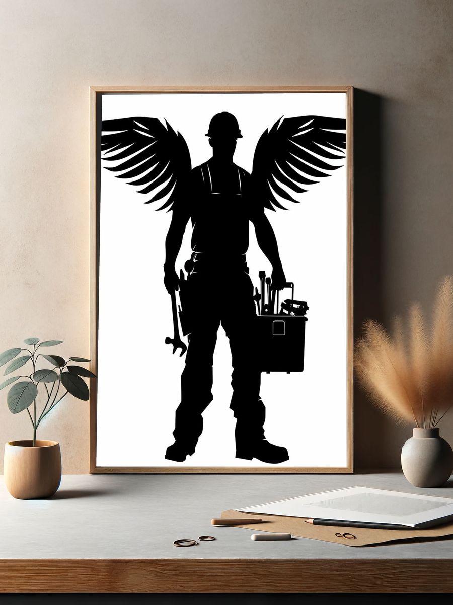 Winged Builder Silhouette Print. — room view 2