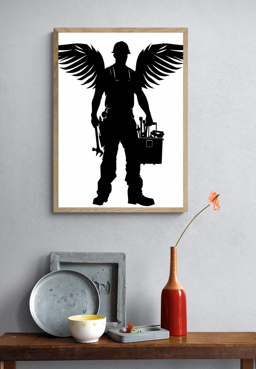 Winged Builder Silhouette Print. — room view 3