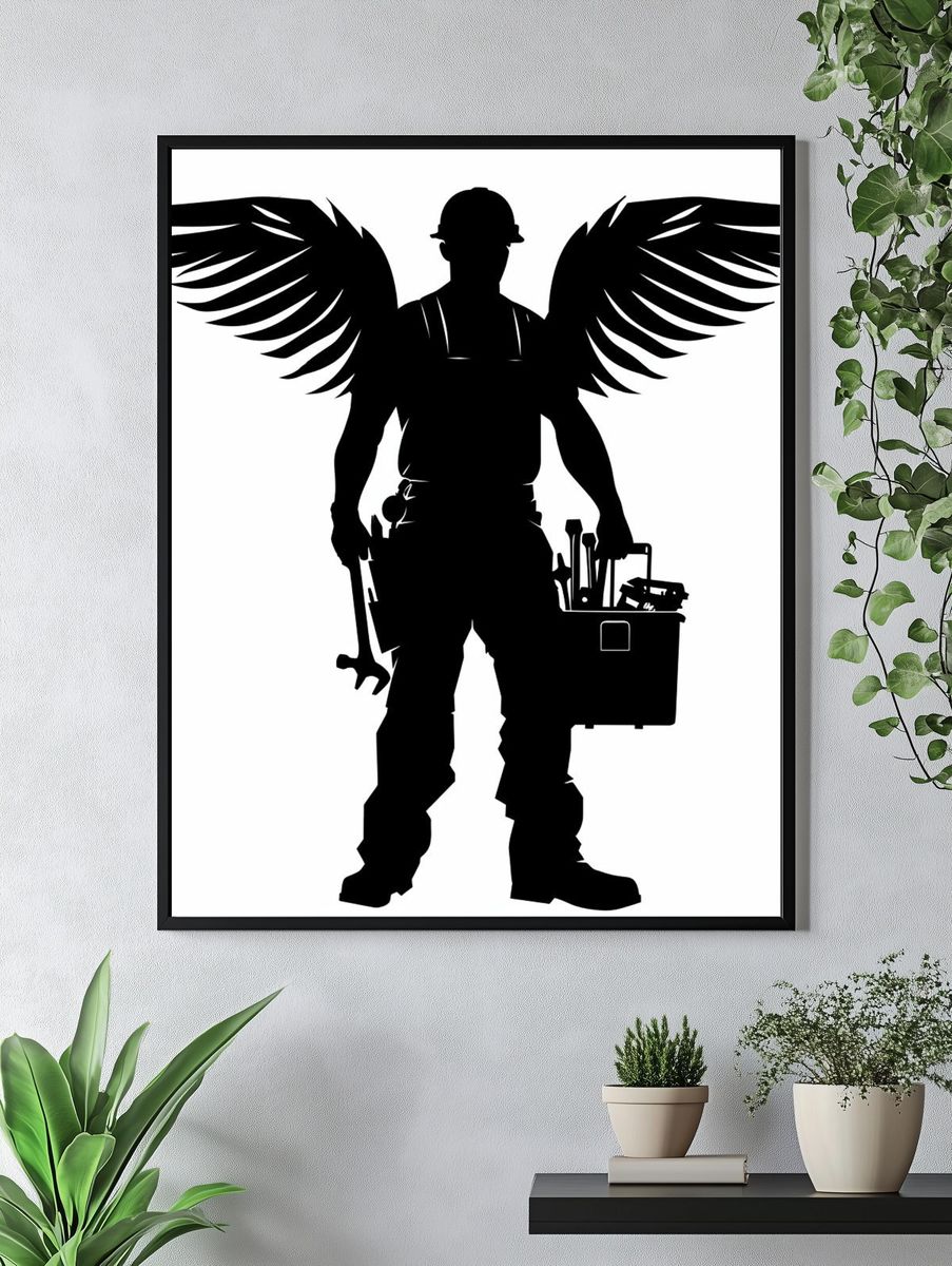 Winged Builder Silhouette Print. — room view 4