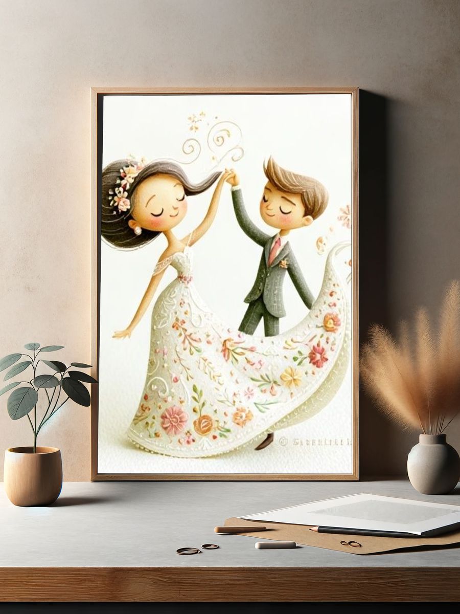 Floral Wedding Couple Illustration Print. — room view 2