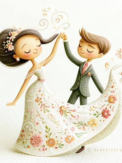Floral Wedding Couple Illustration Print. poster