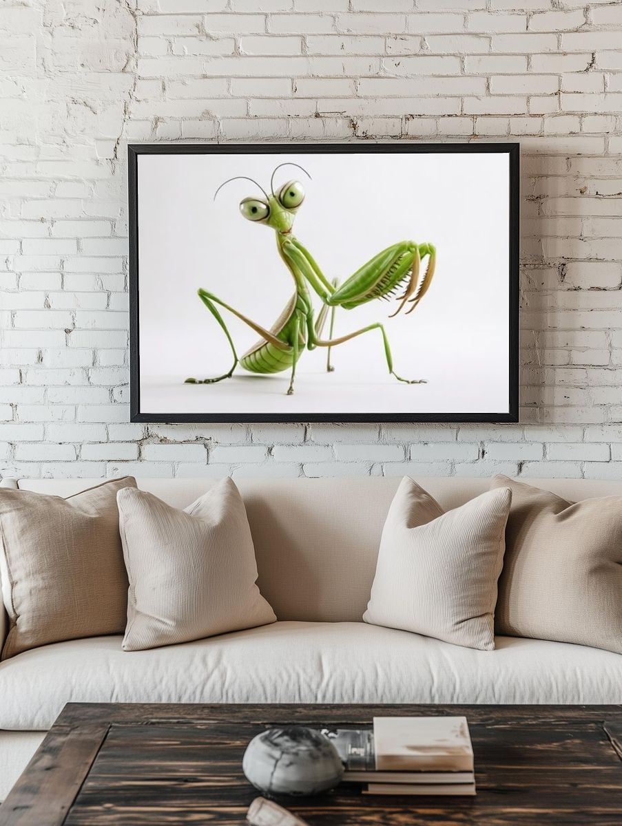 Green Praying Mantis Illustration Poster. — room view 1