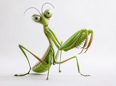 Green Praying Mantis Illustration Poster.