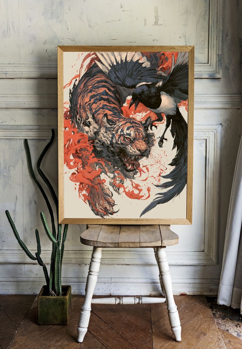 Tiger and Crow Illustration Poster. room preview