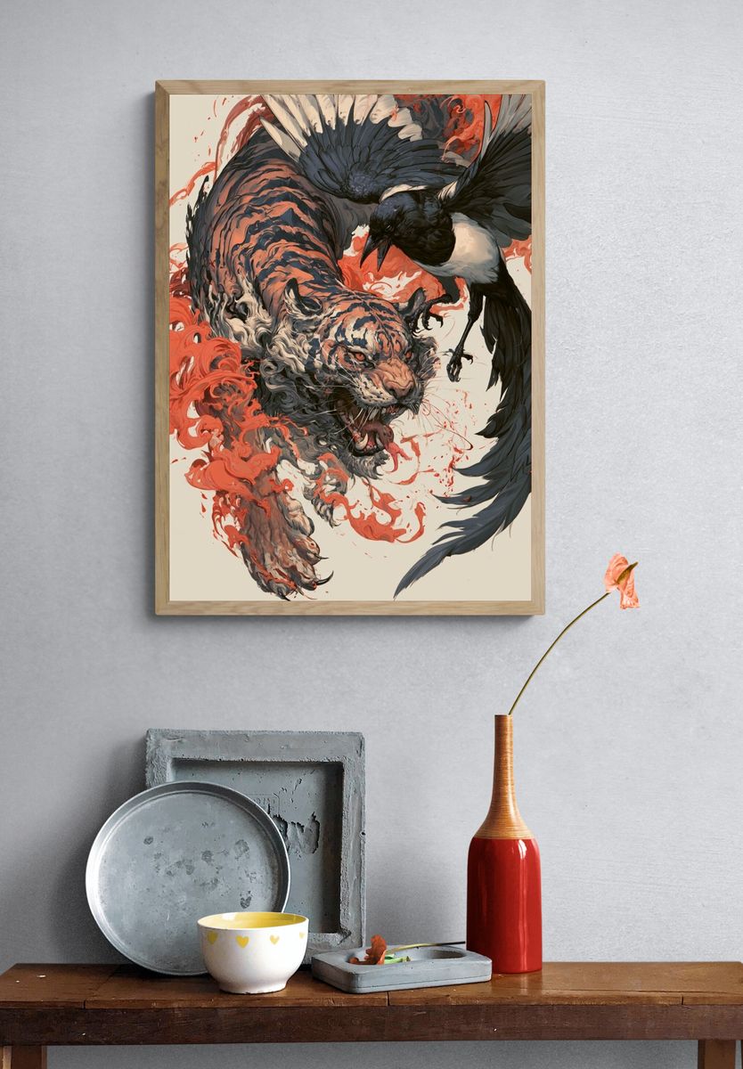Tiger and Crow Illustration Poster. — room view 3
