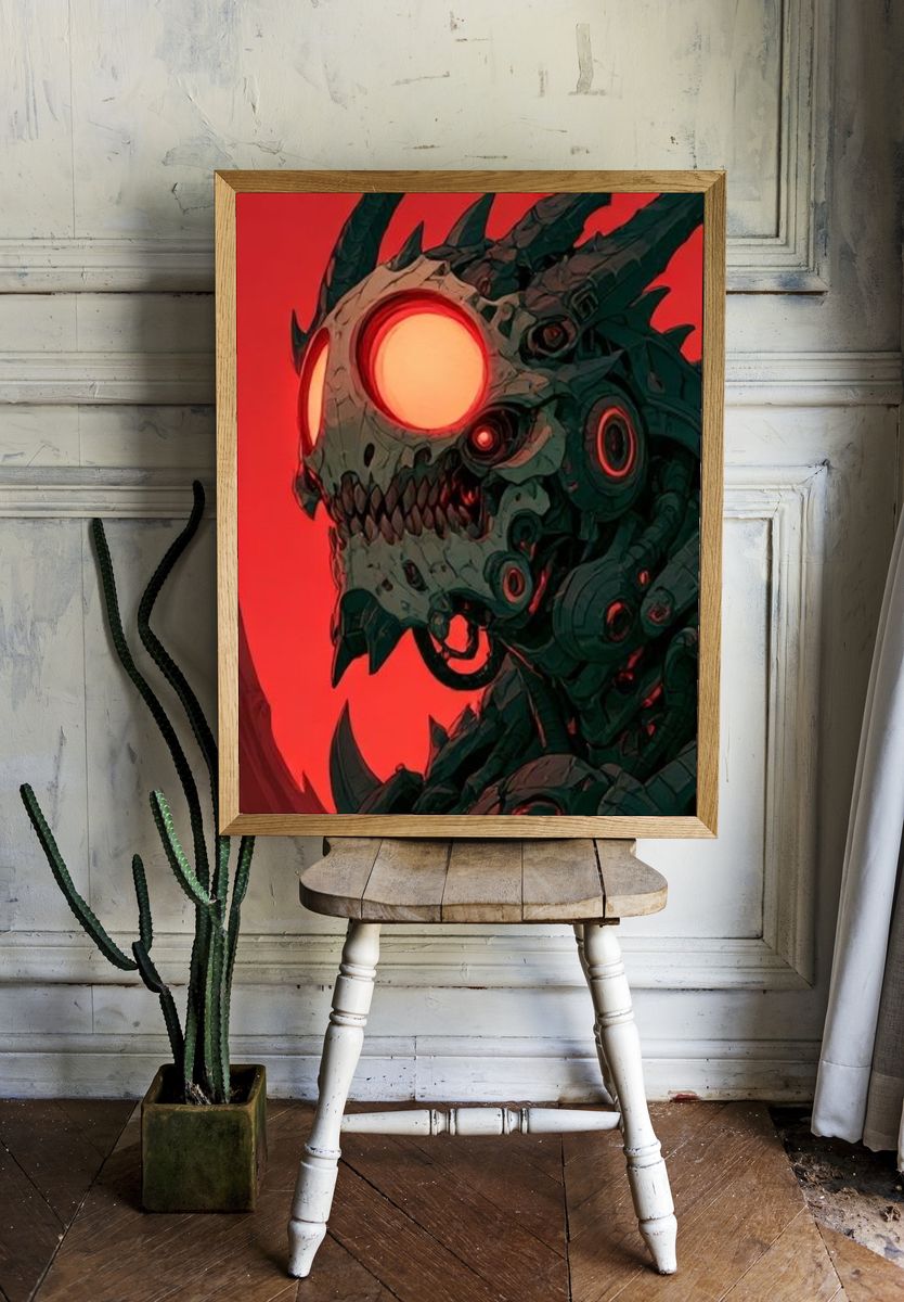 Cyber Skull Dragon Illustration Poster. room preview