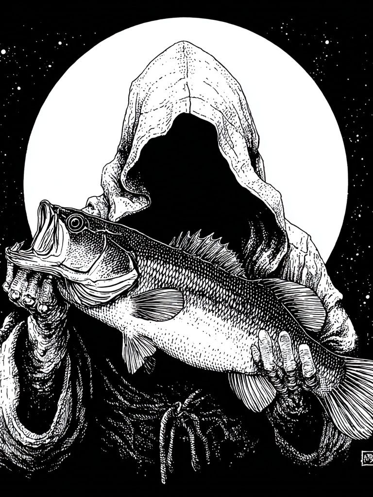 Hooded Fisherman Fish Print. poster detail