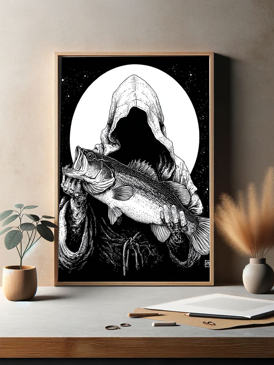 Hooded Fisherman Fish Print. — room view 2