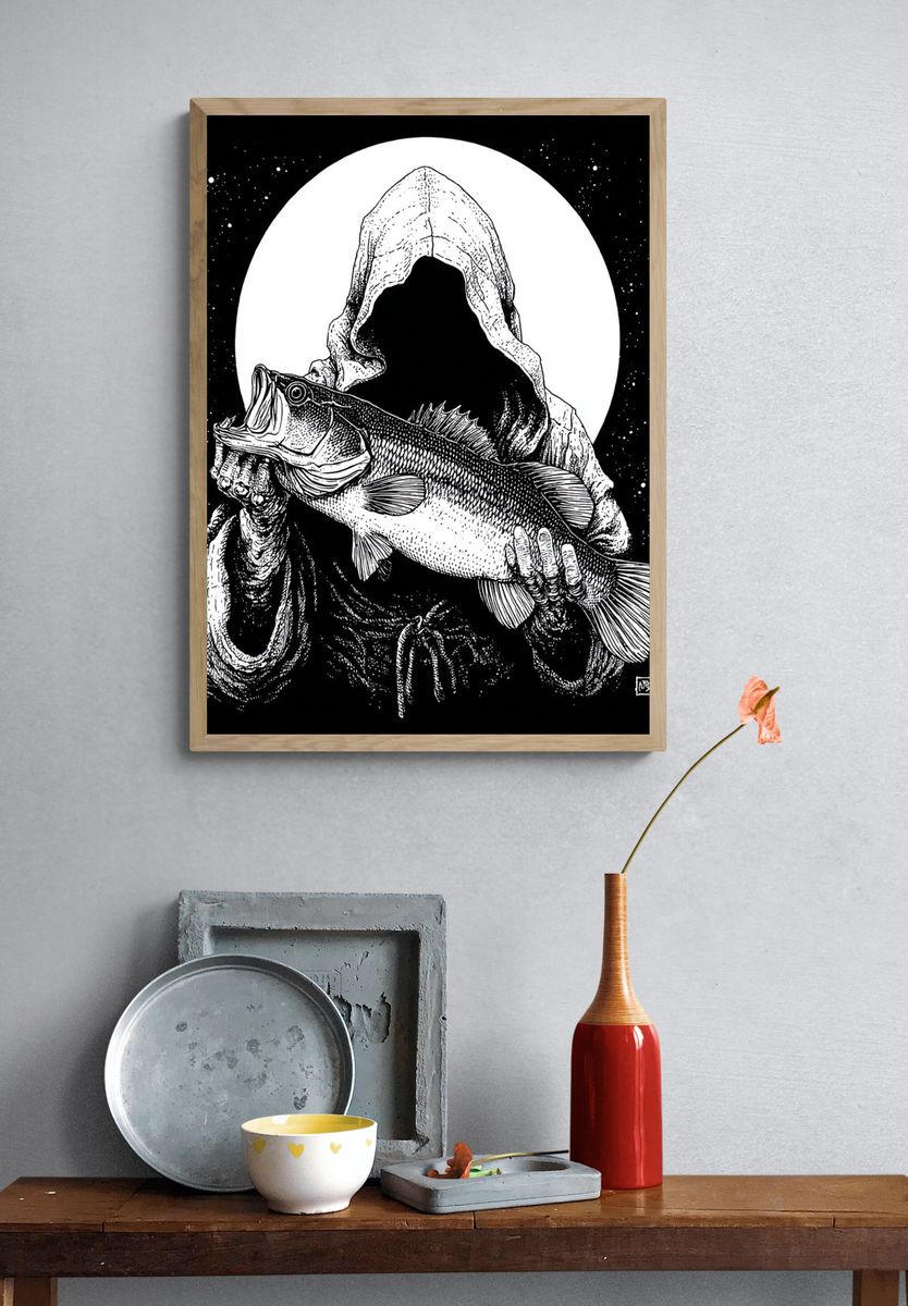 Hooded Fisherman Fish Print. — room view 3