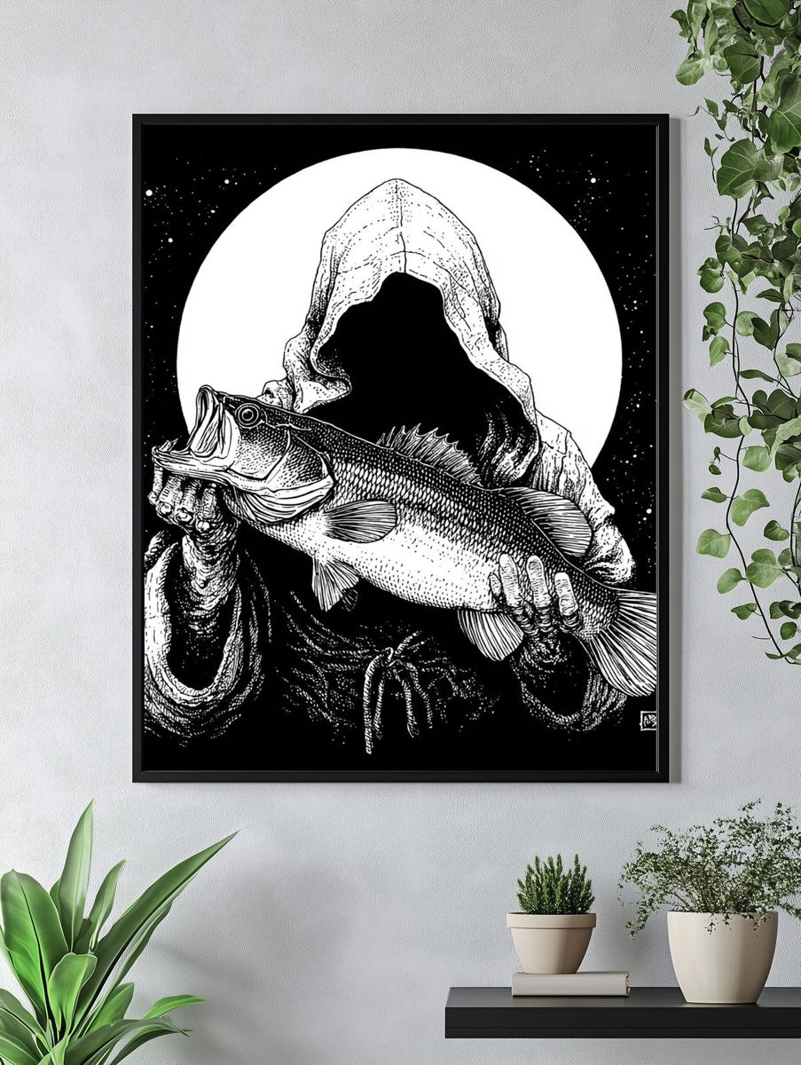 Hooded Fisherman Fish Print. — room view 4