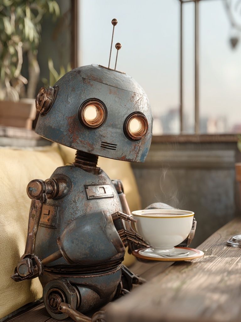 Rusty Robot Cafe Illustration Poster. poster — illustration art