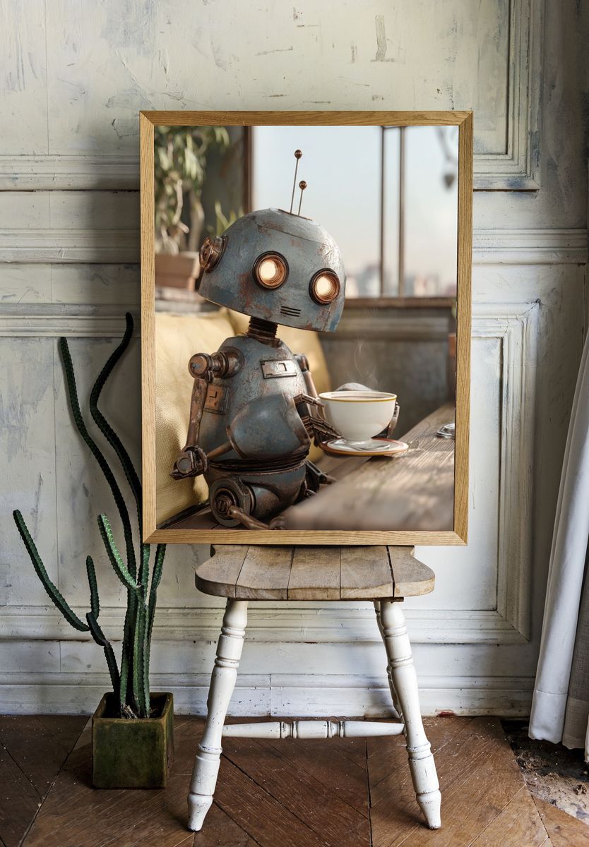 Rusty Robot Cafe Illustration Poster. — room view 1