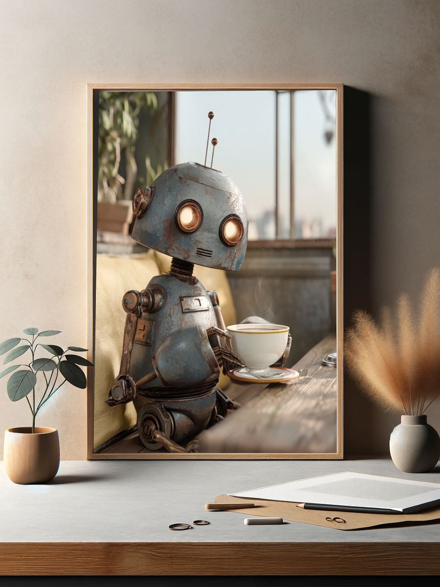 Rusty Robot Cafe Illustration Poster. — room view 2
