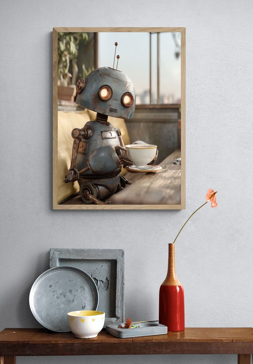 Rusty Robot Cafe Illustration Poster. — room view 3