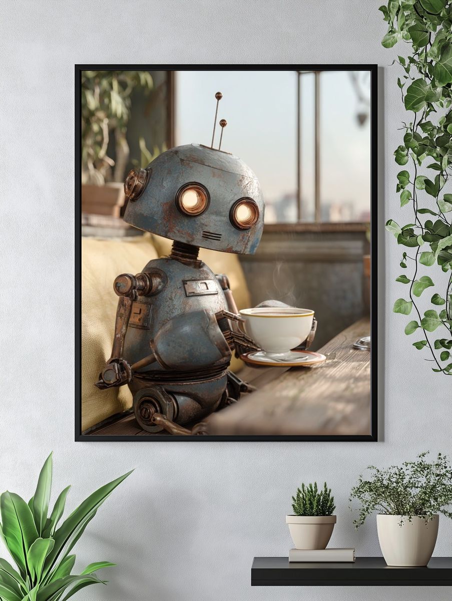 Rusty Robot Cafe Illustration Poster. — room view 4