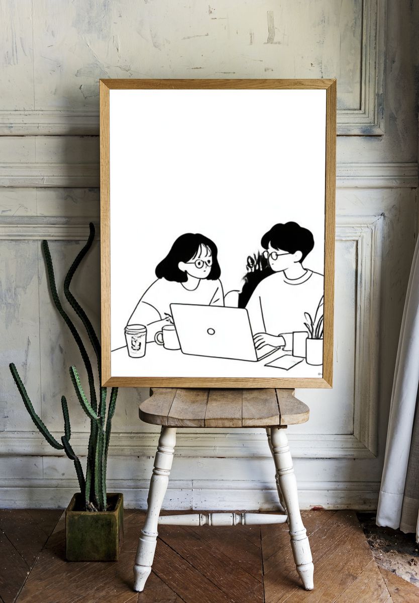Cozy Laptop Conversation Illustration Poster. room preview