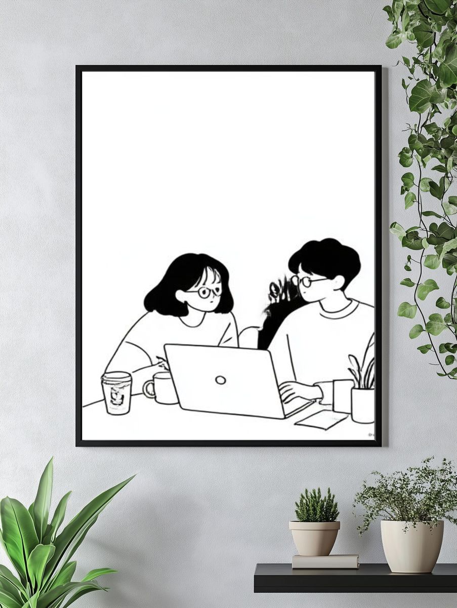 Cozy Laptop Conversation Illustration Poster. — room view 4