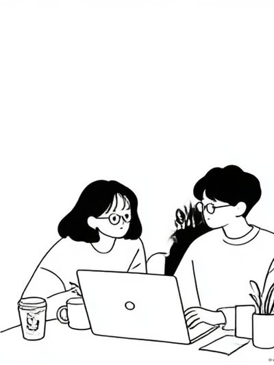 Cozy Laptop Conversation Illustration Poster.