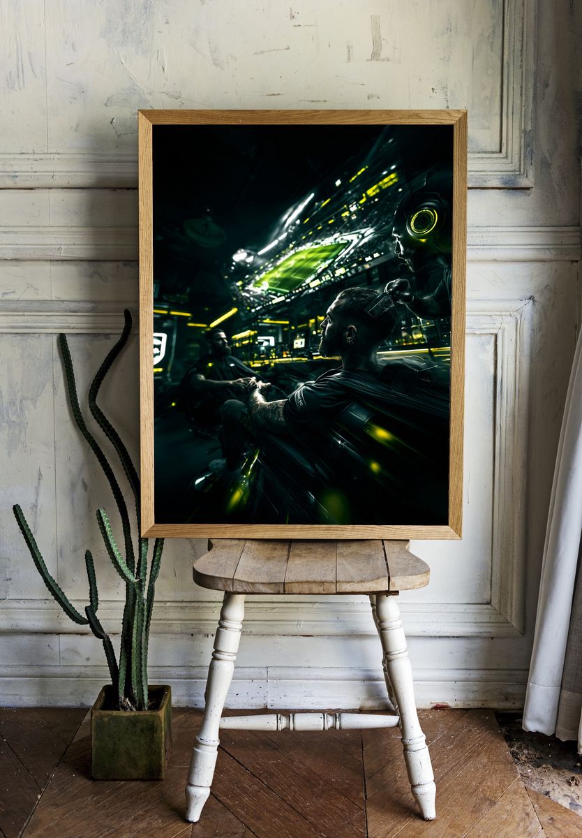 Futuristic Barbershop Gaming Poster. room preview