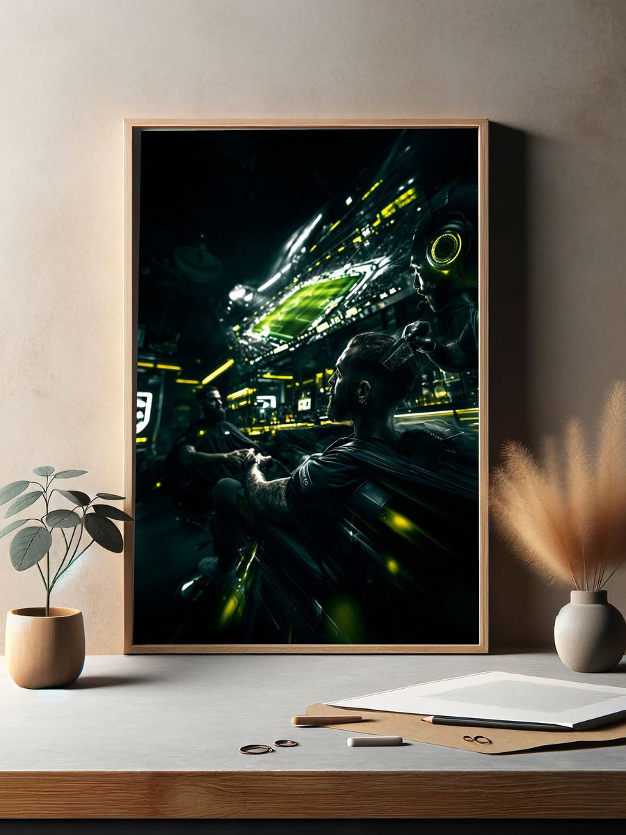 Futuristic Barbershop Gaming Poster. — room view 2